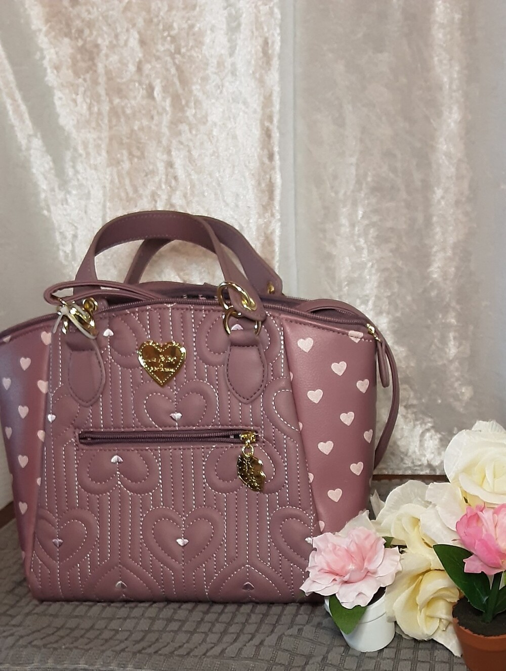 Luv Betsey Mauve Pink Heart-Accent Tote Bag - Picture 8 of 12